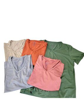 Real Essentials Women's V-Neck T-Shirt 5-Pack Assorted Colors Lightweight Size L